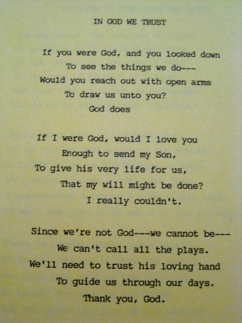 "In God We Trust" by Mary Elizabeth Shepherd, 1980