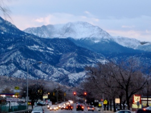 Pikes Peak, our westside view. Remember: on cold winter days and nights, it's a perfect time to sew, write...create!