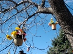 If you get impatient for color, you can hand baskets of artificial flowers in your trees. 