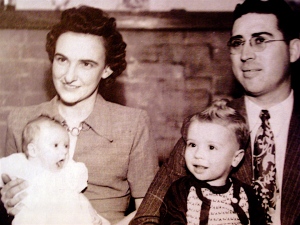 1949 family photo of Mary and Ray Shepherd, baby daughter Marylin and son David .  Even then I was trying to talk.