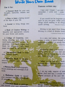 (The back cover of uses and quotes printed on the writing book, SEASONS of MYSELF)