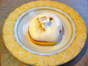 This Thanksgiving's special donut at the bakery ~ iced donut filled with pumpkin-spice cream.  Yum!